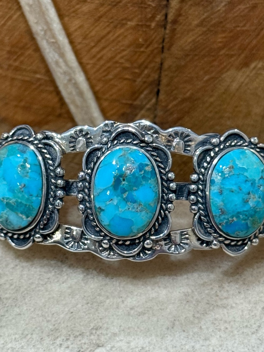 Authentic Turquoise Sterling Silver Cuff- Blue Turquoise Statement Cuff